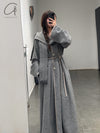 Mutedance 24 Autumn and Winter Collarless Buttoned Belt Long Coat MD-MD24FW19-GRAY MD24FW19 MD24FW20